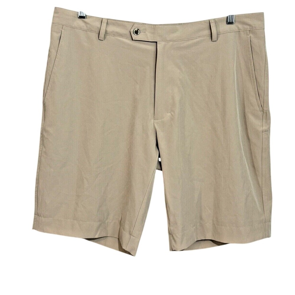 F&G Tech Mens Tan Khaki Golf Shorts Size 38 Stretch Performance Flat Front